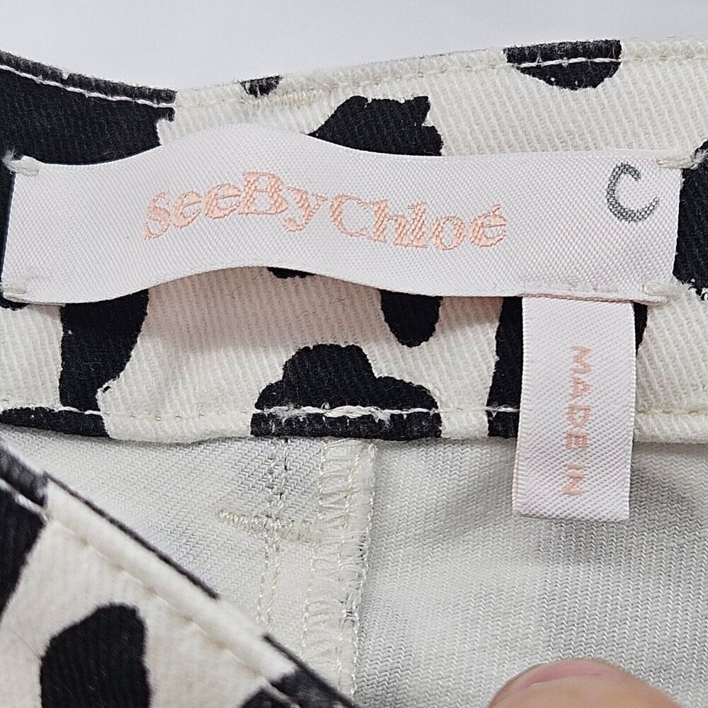 See By Chloe Leopard Print Crop Jean Black/White Women’s Size 34 U.S. 2 Mid Rise - Picture 4 of 12